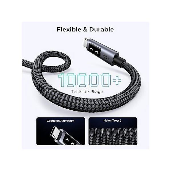 USB-C-kabel - UGREEN - USB-C till USB-C PD 100W datakabel - Flätad nylon - 2 m - Svart