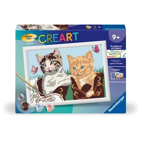 CreArt Kids 18x24cm, Måla efter nummer, Kattungar och skor, Paint by Numbers Kit, Ålder 7+, 25528, Ravensburger