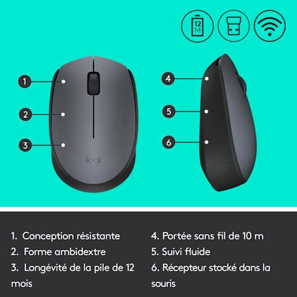 LOGITECH M170 trådlös mus - grå
