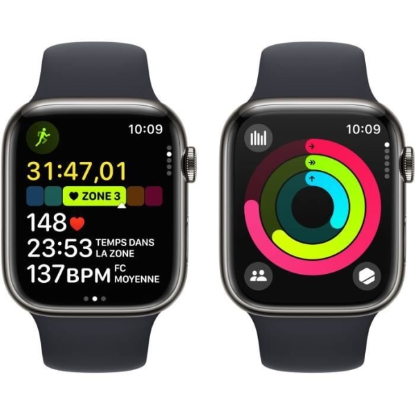 Apple Watch Series 9 GPS + Cellular - 45 mm - Grafitstålfodral - Midnight Sport Band - S/M