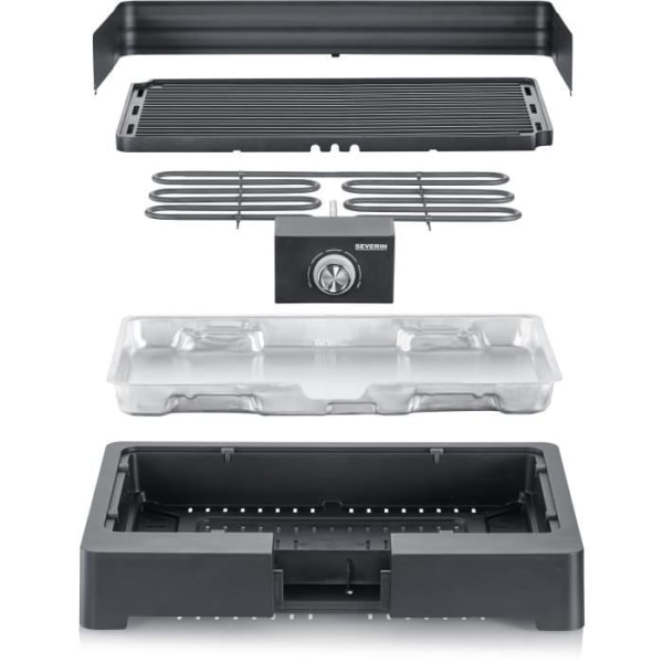 Severin - PG8567 - Elektrisk bordgrill, 2 200 W, gjuten aluminium gjutjärn, rök och luktvattenbehållare, NOI