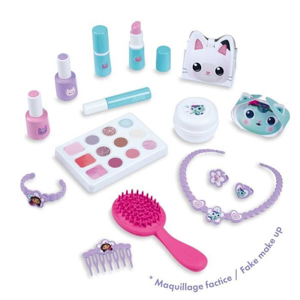 Smoby - Gabby and the Magic House - Lätt att bära skönhetsresväska - 13 accessoarer ingår: frisyr, naglar, smink -