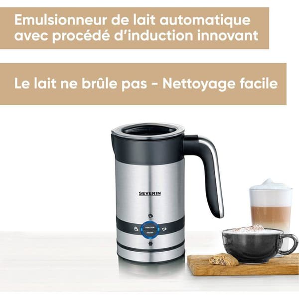Induktionsmælkeskummer - SEVERIN - SM3584 - Varm eller kold mælkeskummer 200ml Rustfrit stål - 450W - Rustfrit stål/Sort
