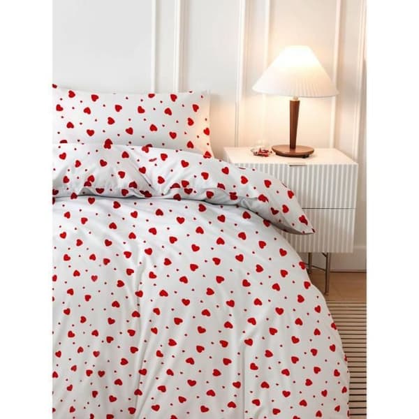 Bäddset - 1 påslakan 220 x 240 cm + 2 örngott 60 x 60 cm - 50% bomull, 50% polyester - Röd