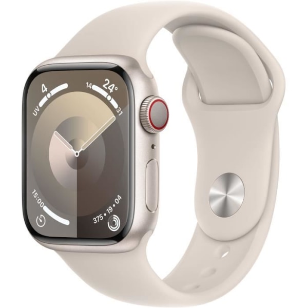 Apple Watch Series 9 GPS + Cellular - 41 mm - Starlight aluminiumfodral - Starlight Sport Band - M/L