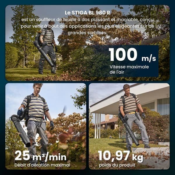 Ryggblås - STIGA - BL 980 R - 75,6 cc (3,1 kW) - Luftflöde 25 m³/min