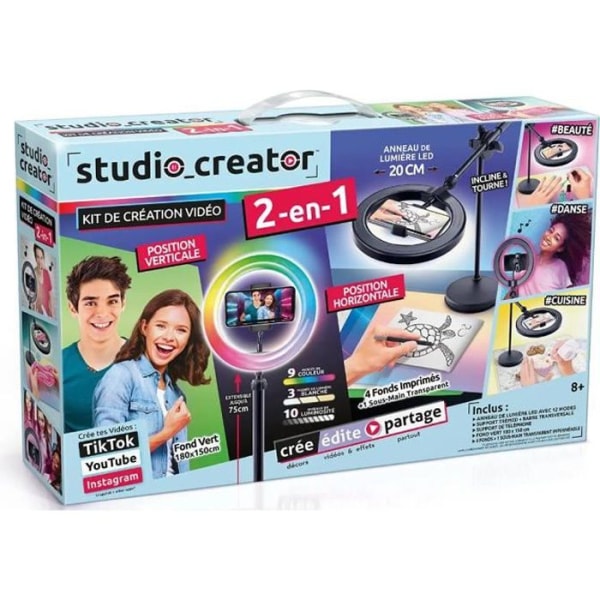 Canal Toys - 2-i-1 Video Studio med flerfärgad LED-ljusring, dubbelfunktionsstativ - Studio Creator - INF027