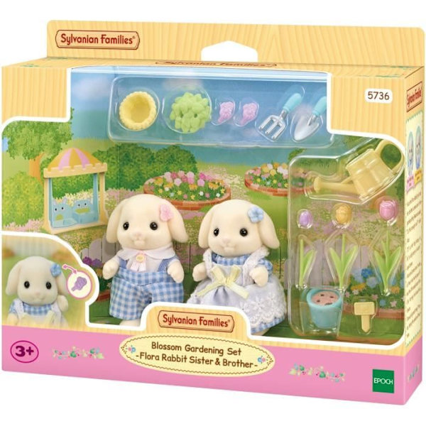 Docka - SYLVANISKA FAMILJER - Bror och syster Rabbit Aries - Trädgårdsskötsel - Ledad - Flerfärgad