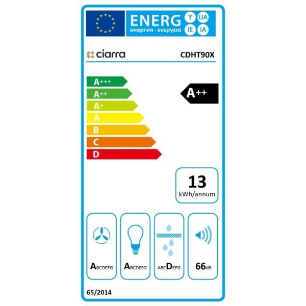 CIARRA CDHT90X vägghuv - 90 CM - 650m3/h - INOX - A++