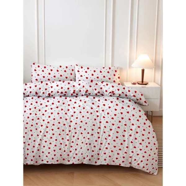 Bäddset - 1 påslakan 220 x 240 cm + 2 örngott 60 x 60 cm - 50% bomull, 50% polyester - Röd