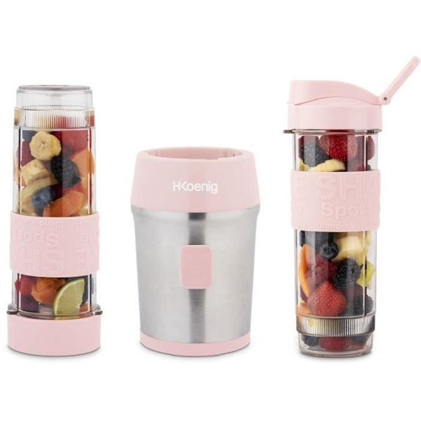 Minimixer - SMOO12 - 300 W - 570 mL - Pastellrosa - 2 vattenflaskor ingår