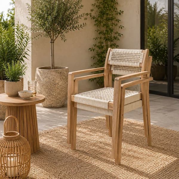 Set med 2 trädgårdsstolar - ARAWA - FSC akaciaträ - Stapelbara - Flätat rep - 57 x 59 x 85 cm
