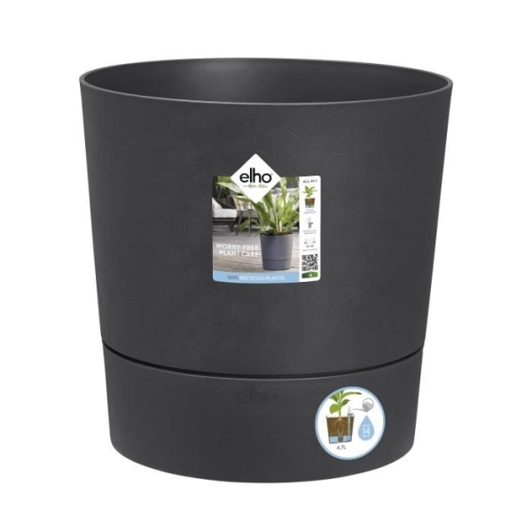 Elho Blomkruka Rund Plast Greensense Aqua Care Charcoal Grey Ø 34.5 x H 34.1 cm 35 L