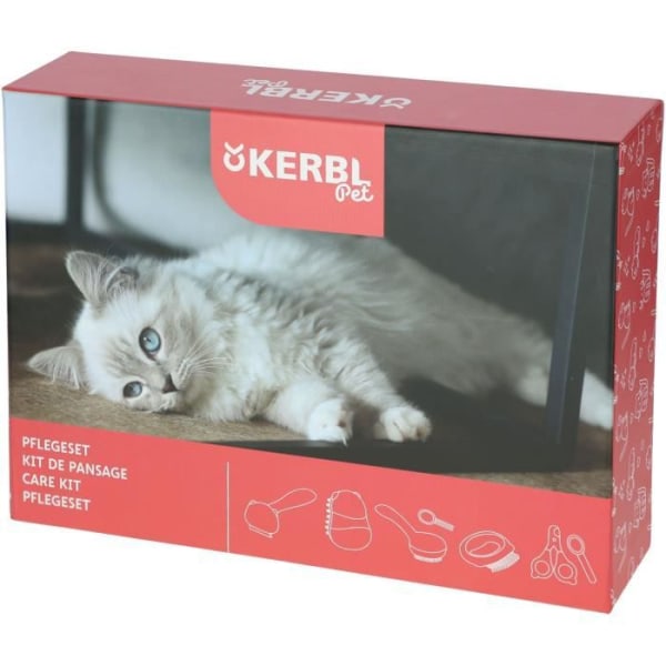 7 -Piece Kerbl Grooming Kit - Röd och svart - för katter