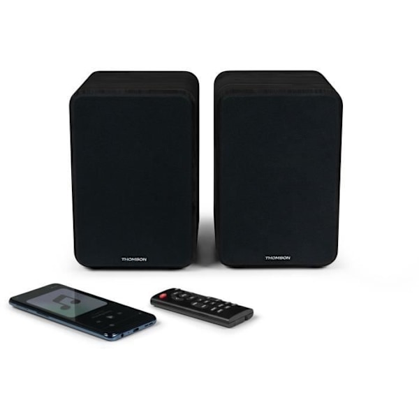 Set med 2 THOMSON WS600DUO högtalare med träskåp - Bluetooth 5.0 - 100W - Svart