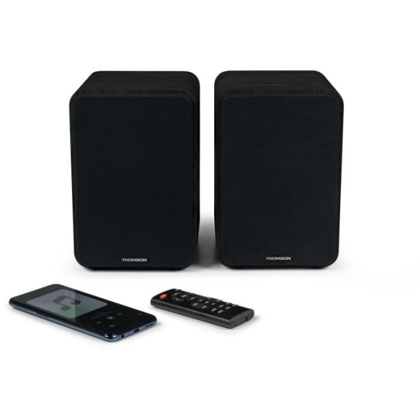 THOMSON WS600DUO - Set med 2 högtalare med trälåda - 100W - Bluetooth 5.0 - 2 RCA-utgångar - Svart