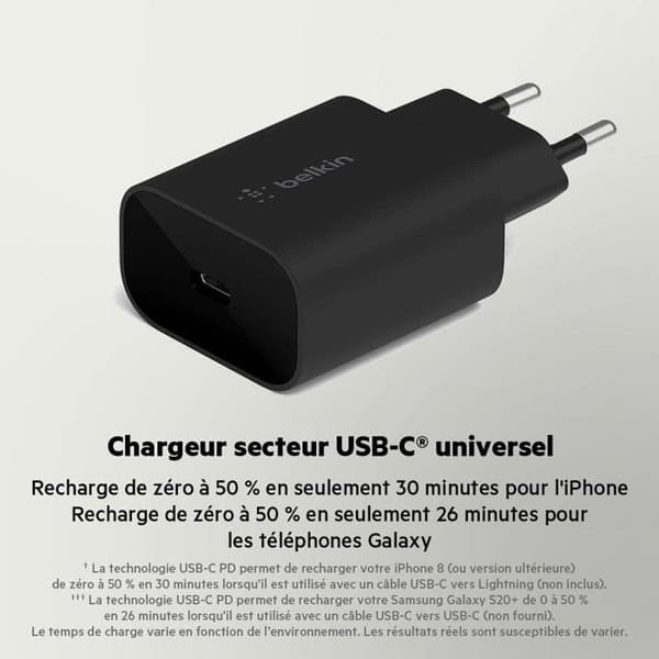 Väggladdare - BELKIN - USB-C - 25W - PD PPS - Svart