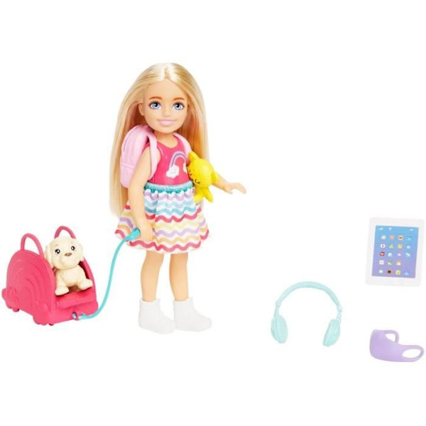 Barbie-Chelsea on a Journey-Box med valp och tillbehör HJY17