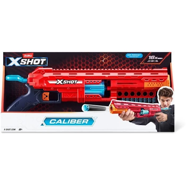 Dart Launcher - ZURU - X-SHOT Caliber - Roterande fat - 27 m räckvidd - 16 pilar ingår
