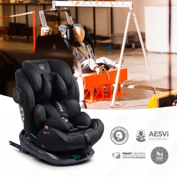 Bilbarnstol - BABYAUTO - GYRO BLACK LINE EMBOSSED - Från födsel till 12 år - 0-36 kg - I-Size - ISOFIX - 360° vridbar - R129
