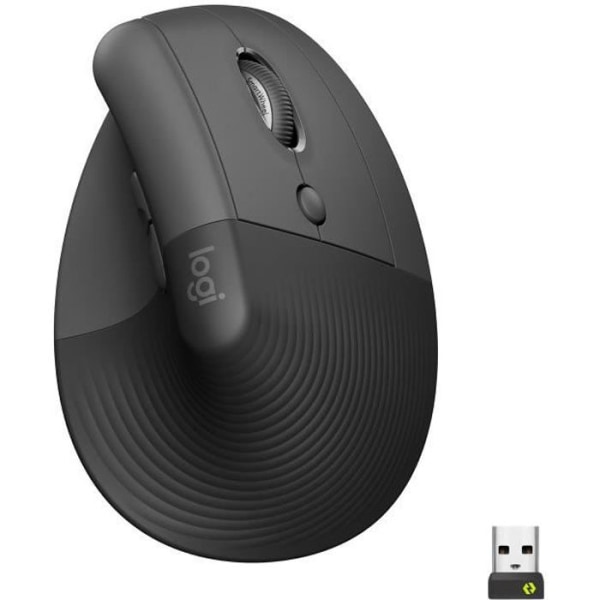 Logitech Lift Ergonomic Vertical Wireless Mouse, Bluetooth eller Logi Bolt USB-mottagare, Silent - Grafit