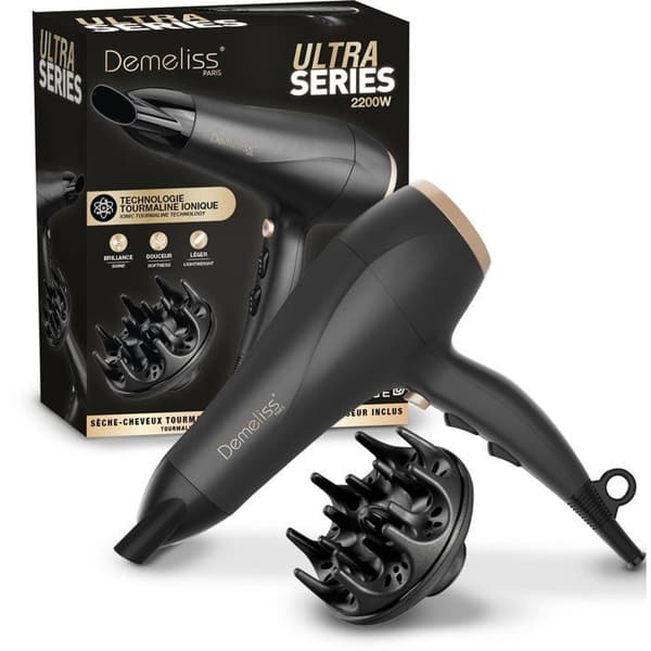 Hårtork - SAINT ALGUE - Demeliss Ultra Series - Diffusor - 3 temperaturinställningar - 2200 W - Svart