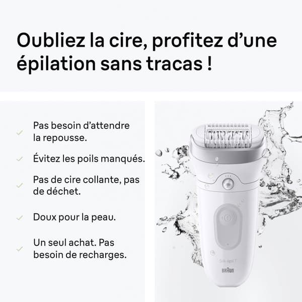 Elektrisk epilator - BRAUN - SE7-011 - 2 lägen - 40 min - Vattentät - Vit