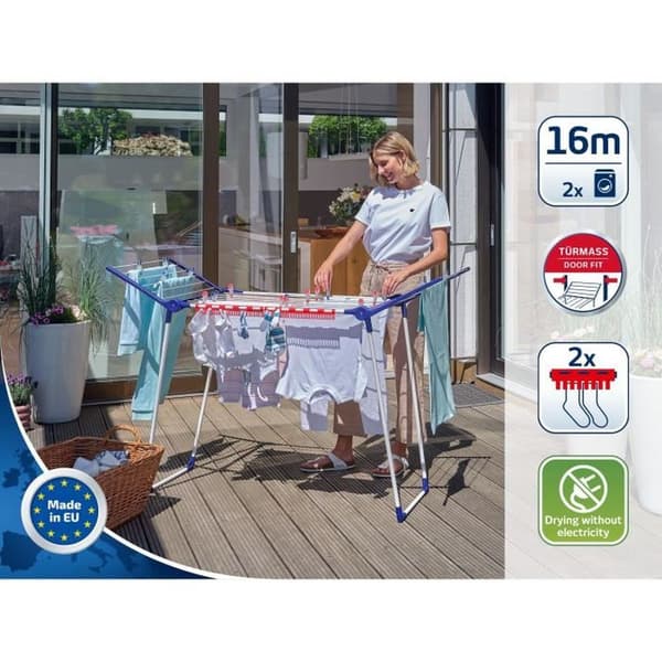 Leifheit Pegasus 160 Solid Slim torkställning 16 m, fällbar, vit 81620 vit one size
