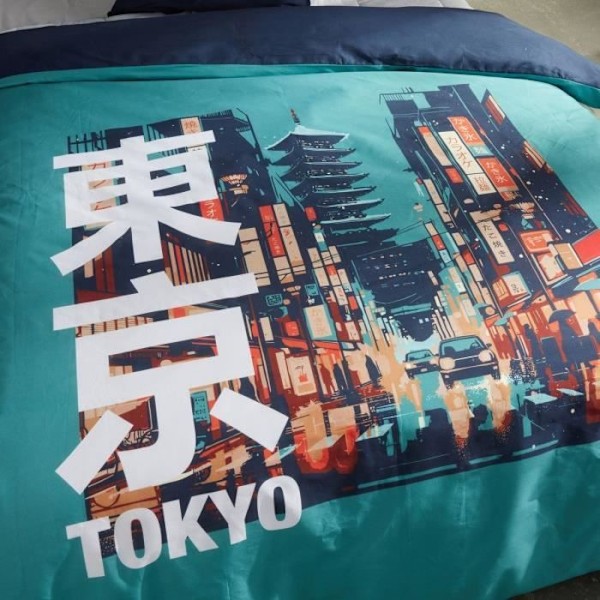Sängkläder - IDAG - JAVA - 2 personer - 240x220 cm - Bomull - Tokyotryck - Turkos