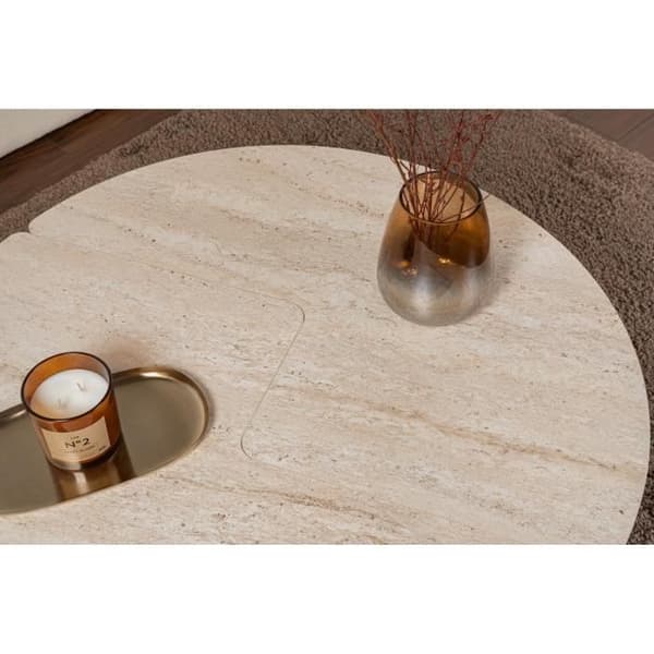 Soffbord - MOIRA - Runt - Travertin marmor effekt - 90 x 90 x 41 cm