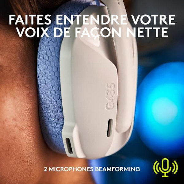 Logitech -G435 LIGHTSPEED trådlöst gamingheadset - VIT - Lätt Bluetooth med inbyggd mikrofon för Dolby Atmos, PC, PS4, PS5, mobil