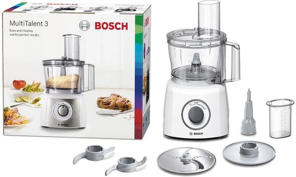 Bosch MultiTalent3 MCM3100W matberedare 800 W, 2,3 L, 2 hastigheter + puls, vit/grå Vit/grå Kompakt