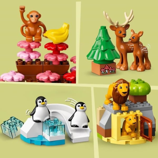 LEGO 10975 DUPLO Wild Animals of the World, pedagogisk leksak för 2-åringar, 22 lejon, rådjur, alpacka minifigurer, med lekmatta