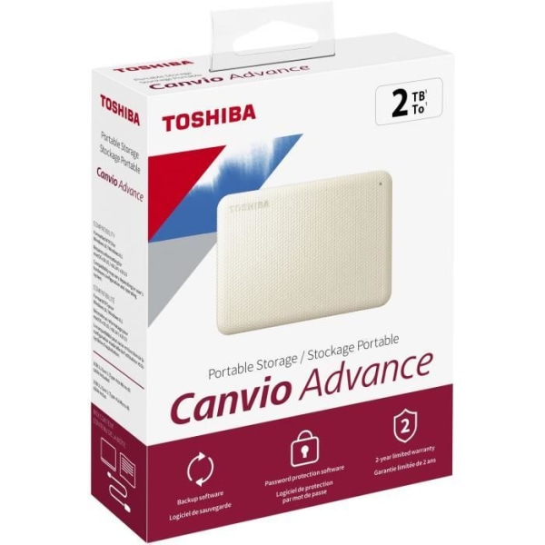 Extern hårddisk - TOSHIBA - CANVIO ADVANCE - 2 TB - Vit - Säkerhets- och säkerhetskopieringsprogram ingår