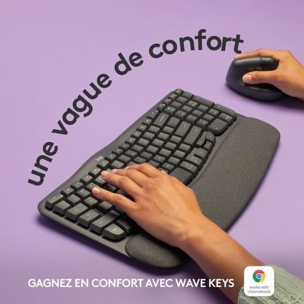 Tangentbord - Trådlöst - Logitech - Wave Keys - AZERTY - Ergonomiskt - Handledsstöd