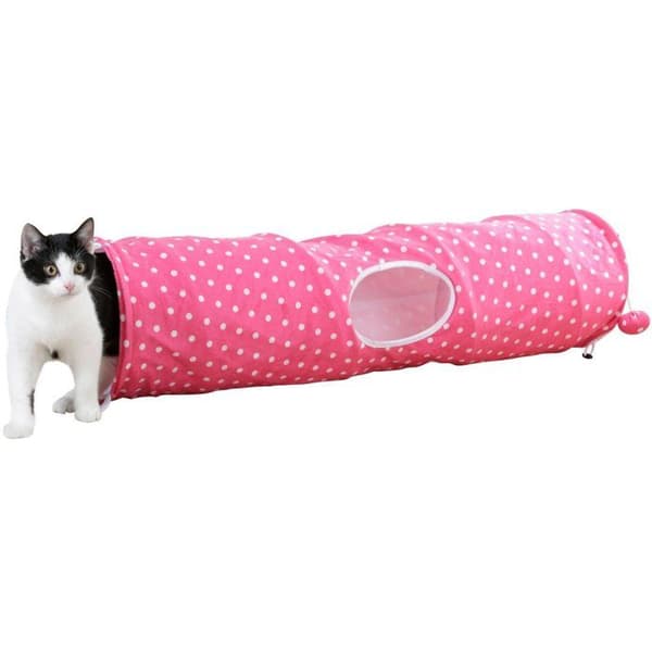 Katttunnel - KERBL - Puntino - Rosa/vit - L. 100 cm × Ø 25 cm