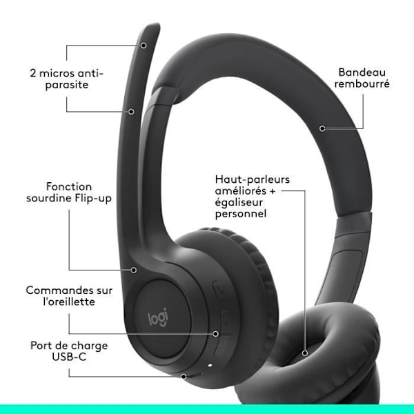 Logitech Zone 300 trådlöst Bluetooth PC-headset med brusreducerande mikrofon - Svart