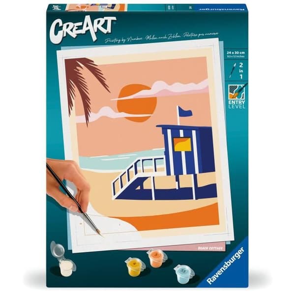 CreArt 24x30 cm Strandstuga, Vuxen, Måla efter siffror, 23896, Ravensburger