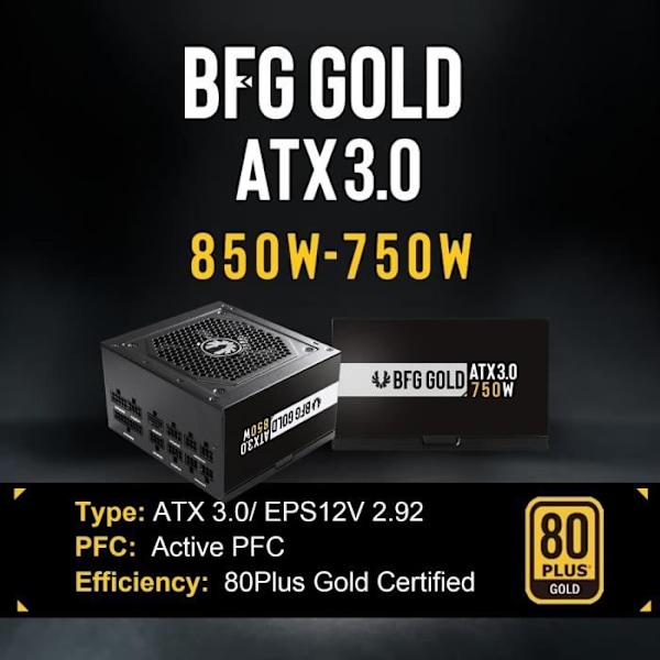 BITFENIX BFG GOLD 850W (80+ guld) ATX 3.0 - PC-strömförsörjning - 850W