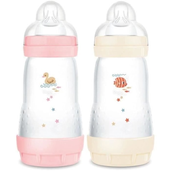 Set med 2 nappflaskor - MAM - Enkel start - Klassisk anti-kolik - 260 ml - Flödeshastighet 2 napp - Godis + bomull