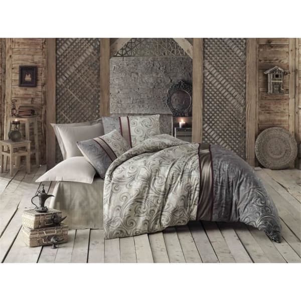 Bäddset - 1 påslakan 220 x 240 cm + 2 örngott 60 x 60 cm - 65% bomull, 35% polyester - Grå
