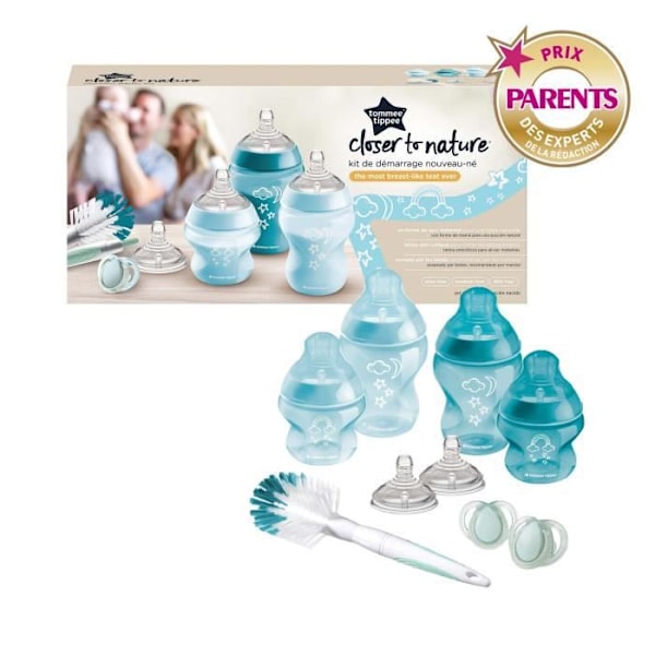Tommee Tippee - Avancerad anti-kolik nappflaskor Newborn Kit - Slow Flow Anti-kolik ventil napp - 150 och 260 ml - Blågrön