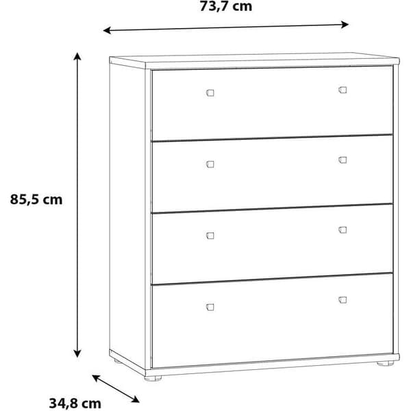 TEMPRA Byrå  Mattvit  4 lådor  B 73,7 × D 34,8 × H 85,5 cm