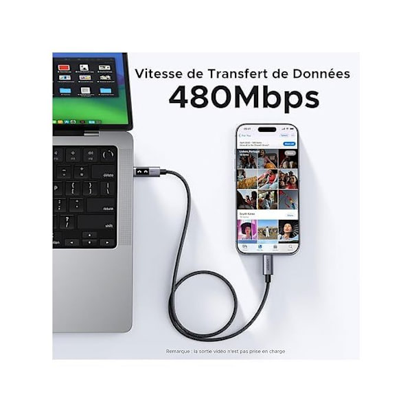 USB-C-kabel - UGREEN - USB-C till USB-C PD 100W datakabel - Flätad nylon - 2 m - Svart