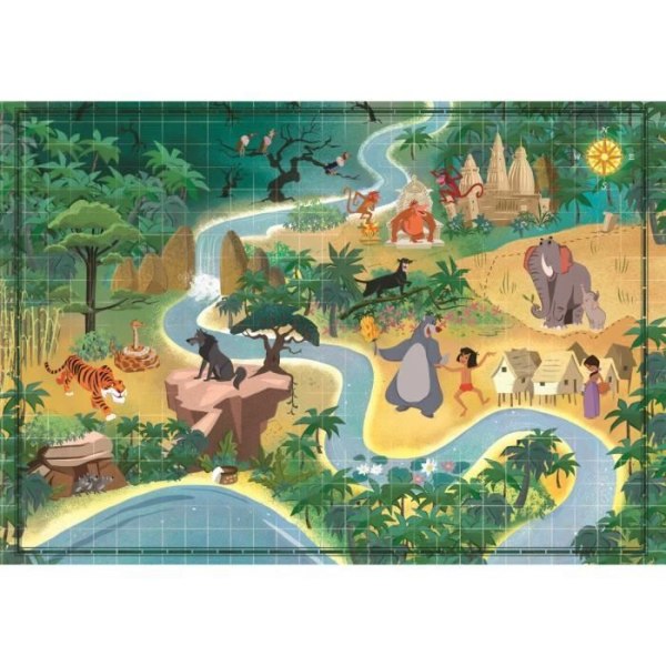 Clementoni - 1000p Disney Maps Djungelboken - Pusselserie inspirerad av japansk anime - 70 x 50 cm