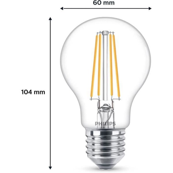 Philips, paket med 6 glödlampor E27 transparenta lysdioder 60W, varm vit