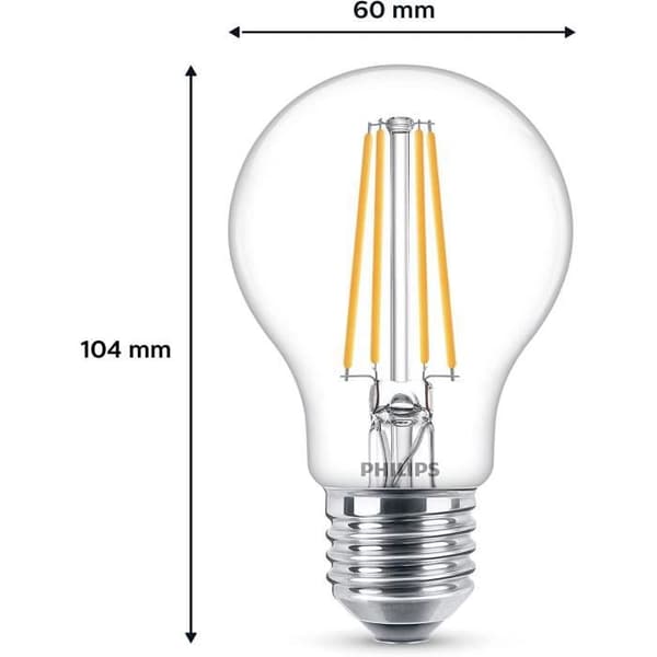 Philips, paket med 6 glödlampor E27 transparenta lysdioder 60W, varm vit