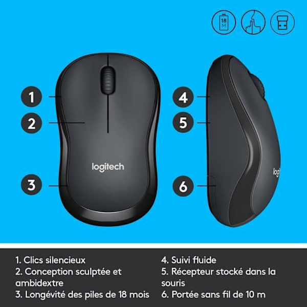 LOGITECH Silent Mouse M220 Silent - Trådlös - Grå / svart