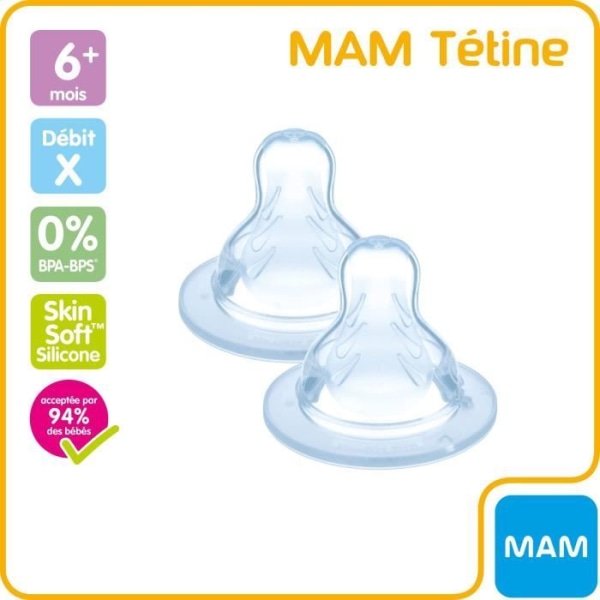 MAM Anatomical Teat - Fast X-Flow and Thick Liquid - Silikon - Förpackning med 2 - Transparent