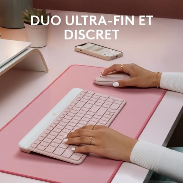 Logitech MK470 Slim Combo -tangentbord och kompakt trådlöst, Ultra Silent, 2,4 GHz USB, Plug N 'Play, för Windows - Rose